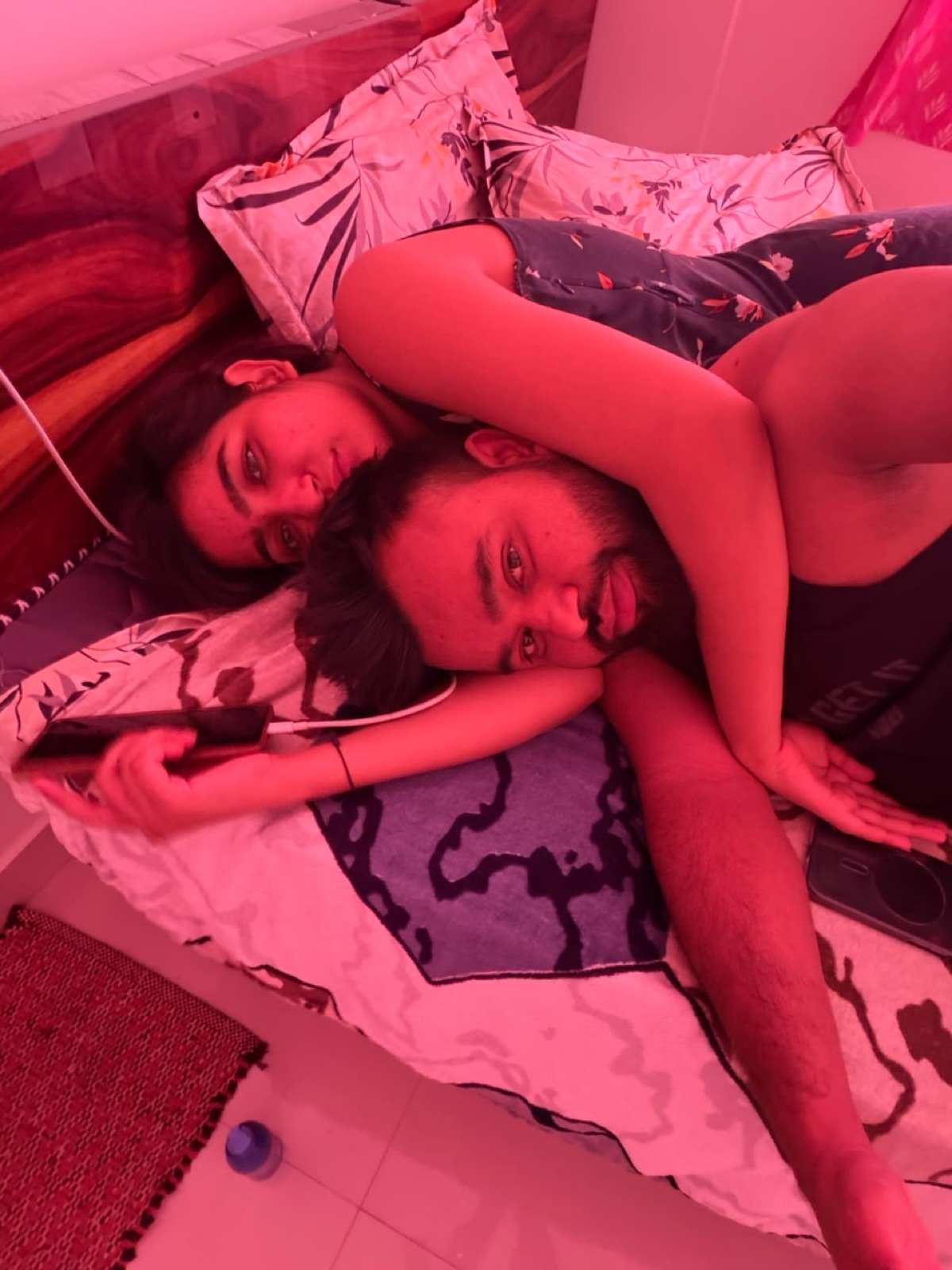 Cuddling in red light